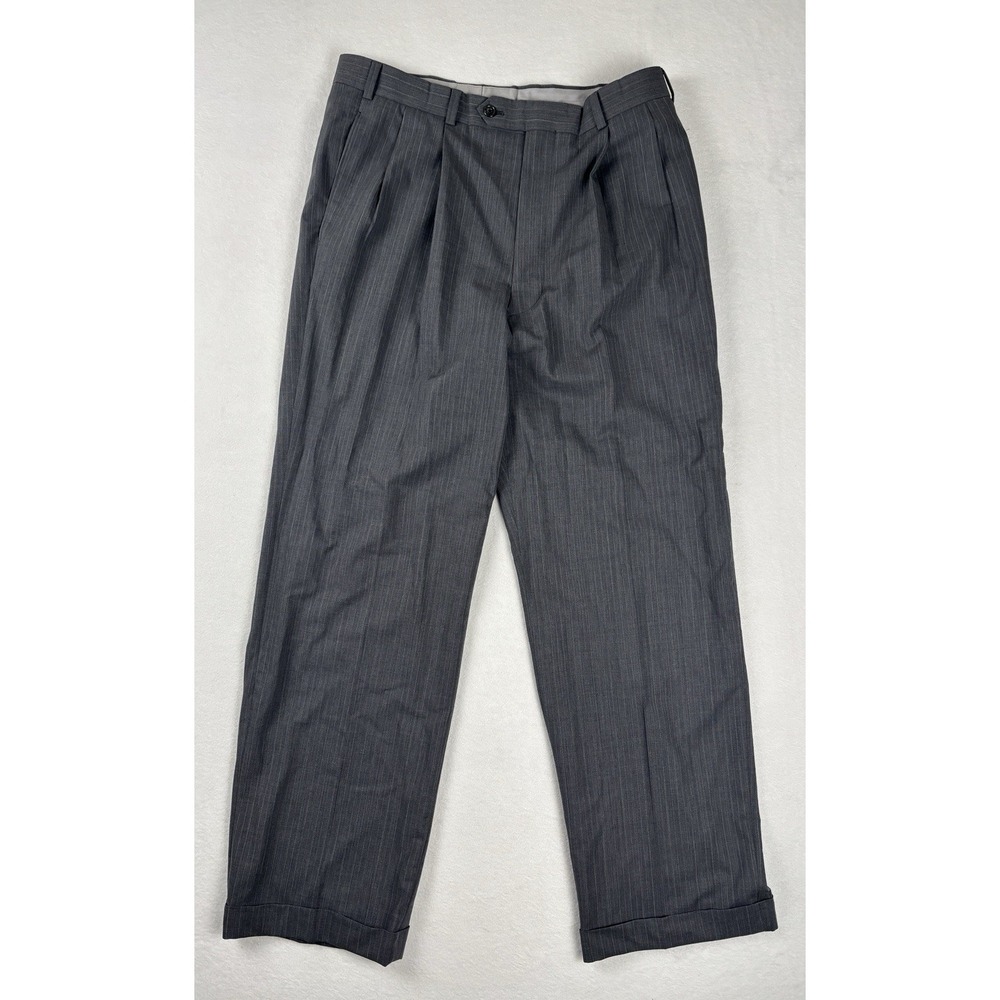 Brooks Brothers Brookscool Wool Pleated Dress Pants Gray Pinstripe 34x29